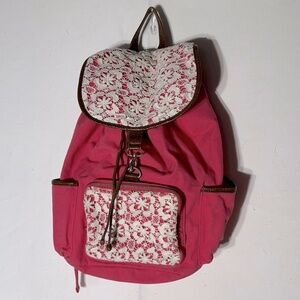 5/$25 Aeropostale Pink Canvas With Cream Crochet Backpack